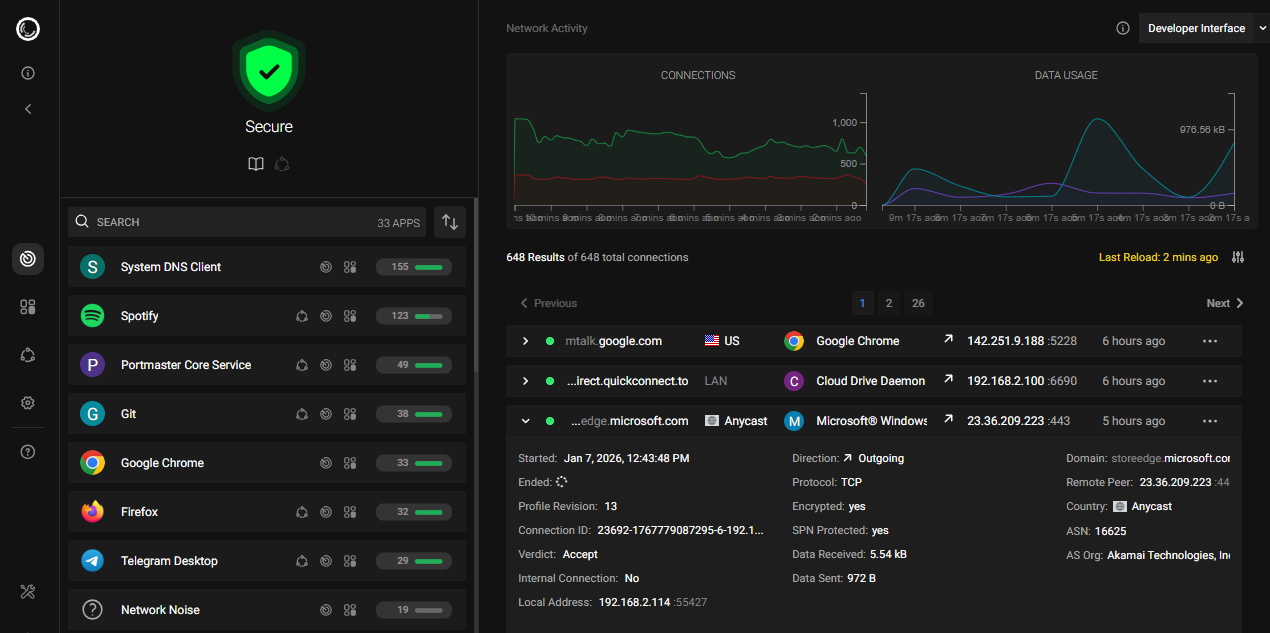 Portmaster application firewall interface