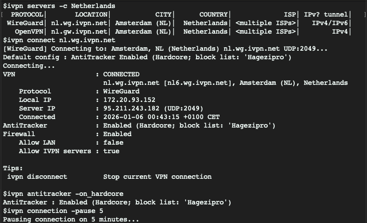 IVPN CLI terminal interface